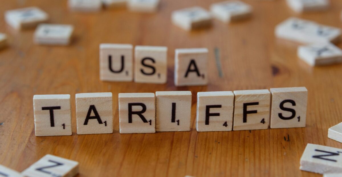 A close up of scrabble tiles spelling the word usa tarifs