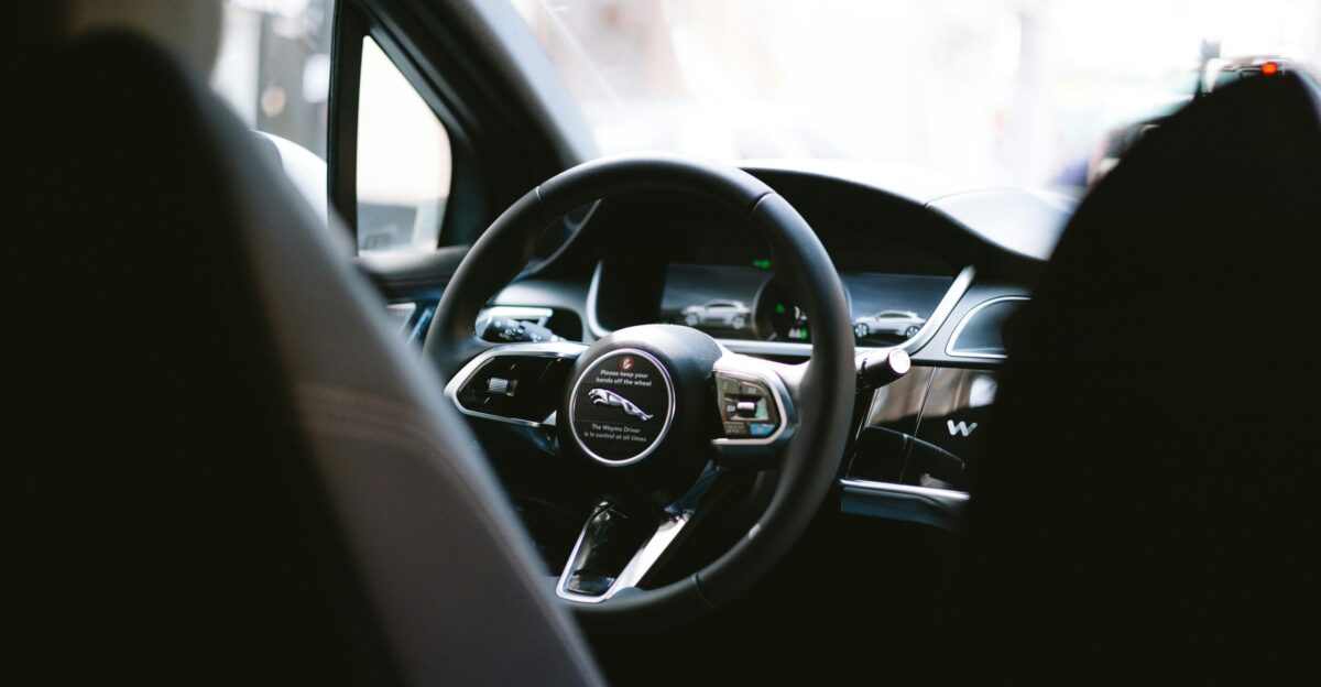 Inside view of a car s steering wheel