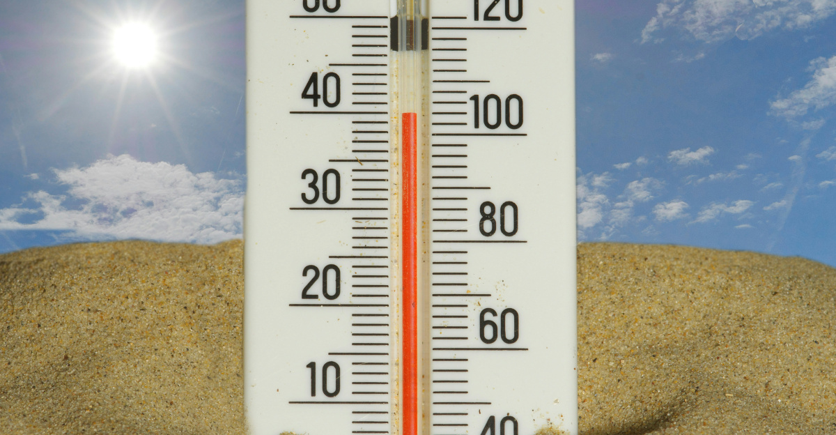 The thermometer shows a very hot temperature.