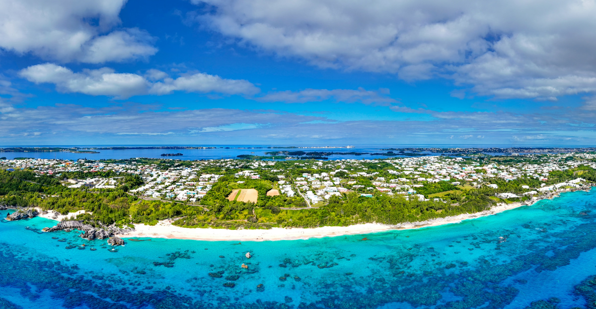 An aerial view of a tropical island.