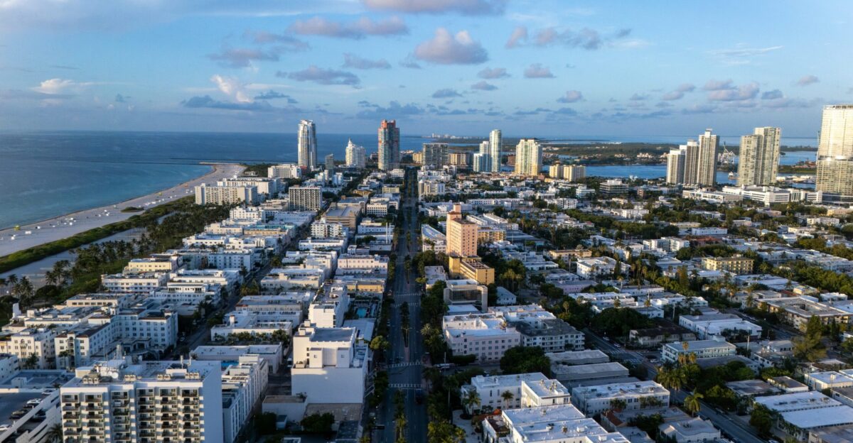 Aerial view of miami beach cityscape on a sunny day