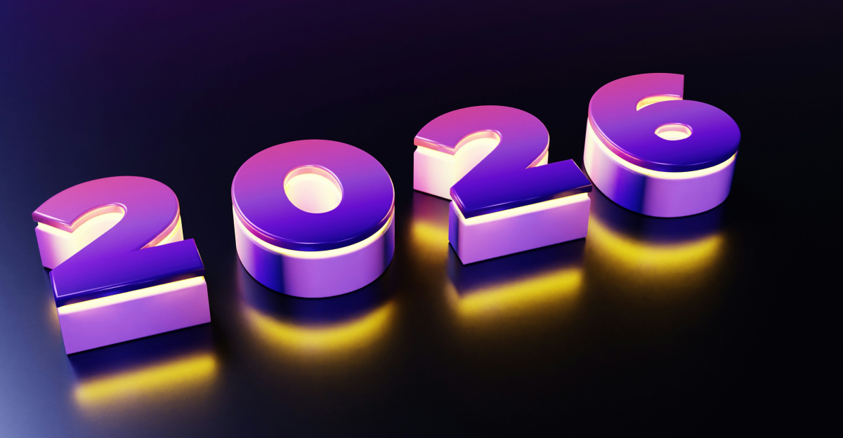 The year 2026 in metallic 3D numbers.