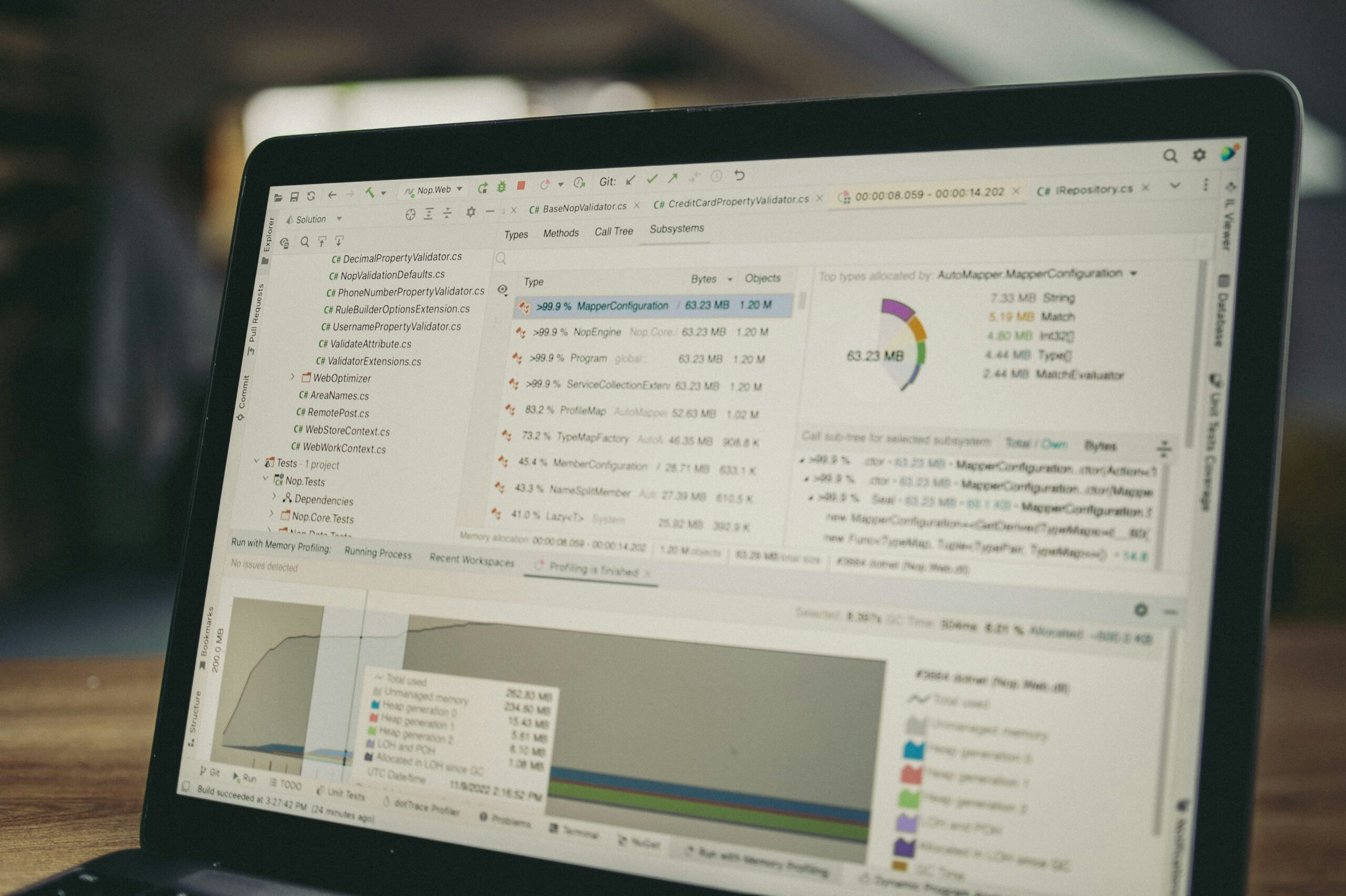 Laptop screen displaying code and data charts