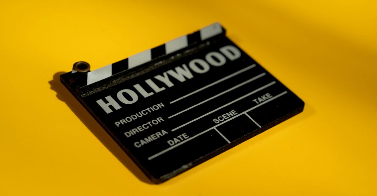 Hollywood clapperboard on a yellow background