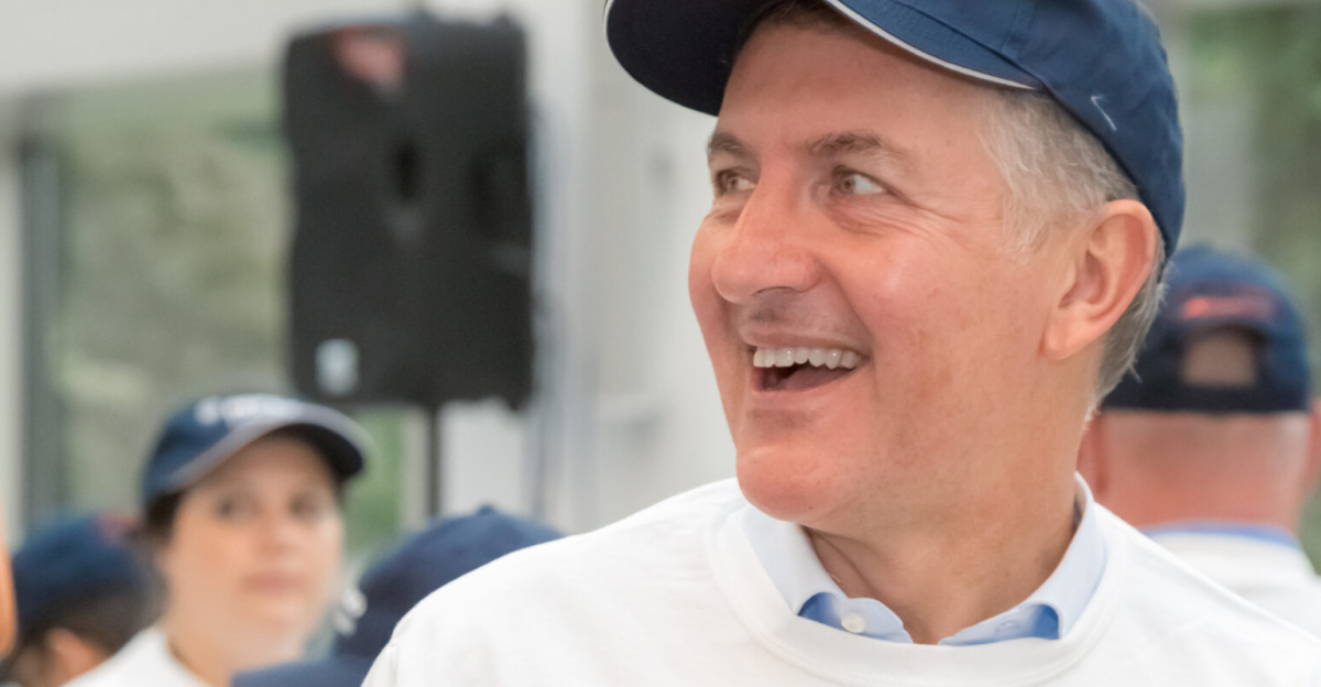 PepsiCo CEO Ramon Laguarta wearing a PepsiCo Gives Back tee.