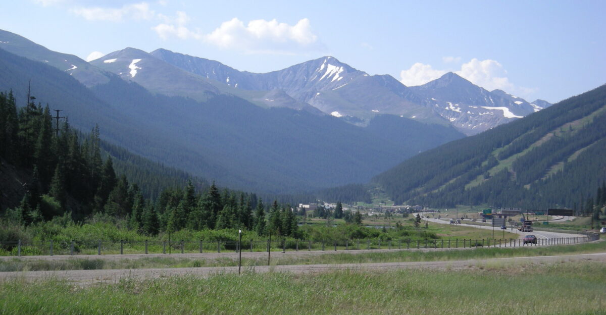 The Rocky Mountains as seen from the Scenic Area along I-70 near Copper Mountain in Summit County Colorado United States