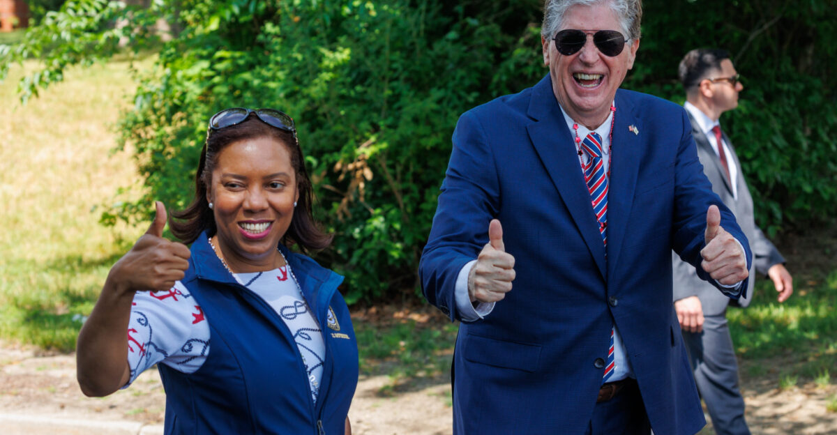 RI Lt Gov Sabina Matos and RI Governor Dan McKee at the 2023 Gaspee Days Parade Pawtuxet Village Rhode Island