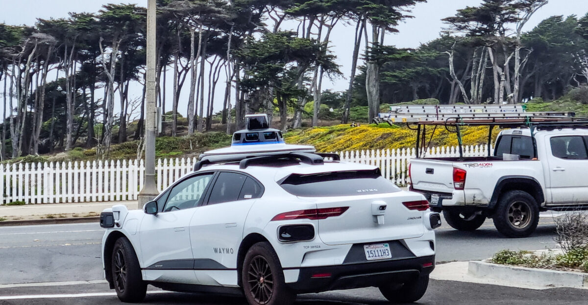 Autonomous car Waymo company in a parking lot on Point Lobos Avenue San Francisco California USA