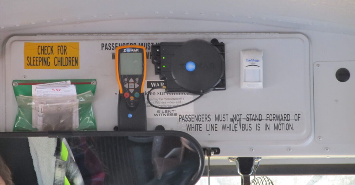 The Inside of a Thomas Built School Bus equipped with ZONAR GPS device and Child Check-Mate System s Theft-Mate System