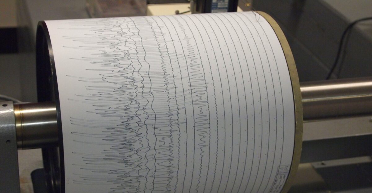 Seismogram being recorded by a seismograph at the Weston Observatory in Massachusetts USA