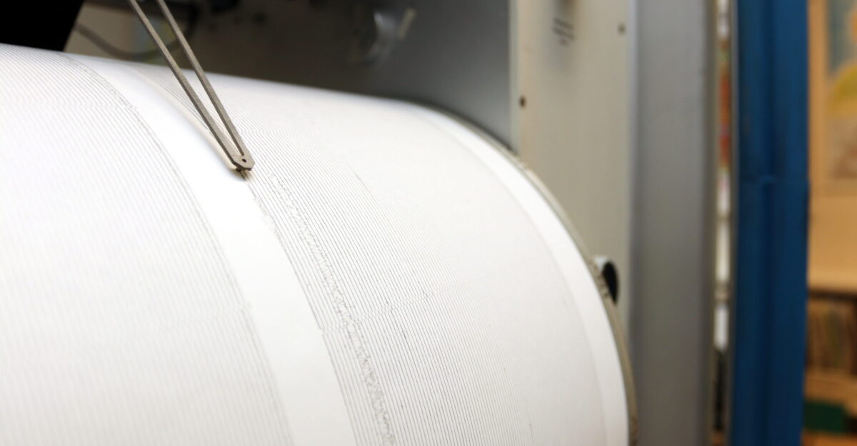 Part of the historical seismometer with the seismogram which has been used at the Institute of Geophysics of the Czech Academy of Science