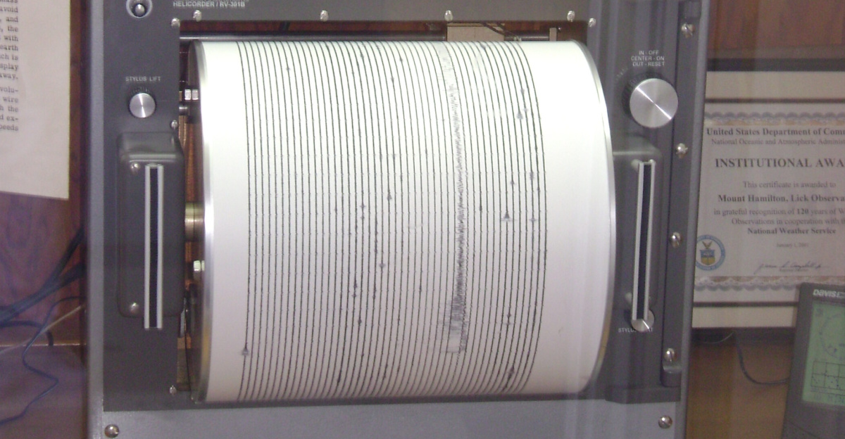 A functional <a href="https://en.wikipedia.org/wiki/seismometer" class="extiw" title="en:seismometer">seismometer</a> on display at the <a href="https://en.wikipedia.org/wiki/Lick_Observatory" class="extiw" title="en:Lick Observatory">Lick Observatory</a>