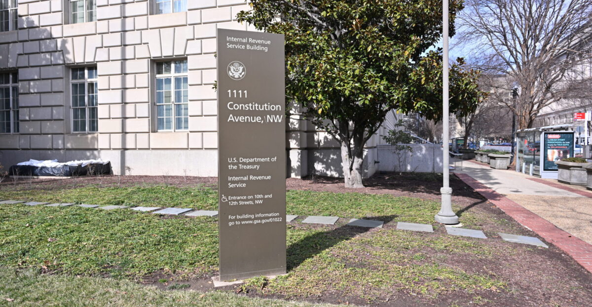 A sign at 1111 Constitution Avenue NW Washington DC 20004 The sign says the occupying agencies are the U S Department of Treasury and the Internal Revenue Service