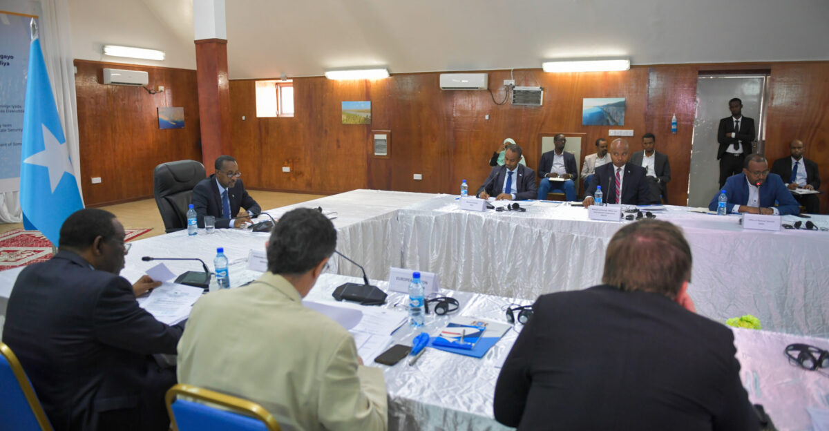 The Prime Minister of Somalia Mohamed Hussein Roble chairs a Security and Justice Committee meeting involving top officials from the Federal Government of Somalia Federal Member States and international partners in Mogadishu UN Photo Mokhtar Ahmed