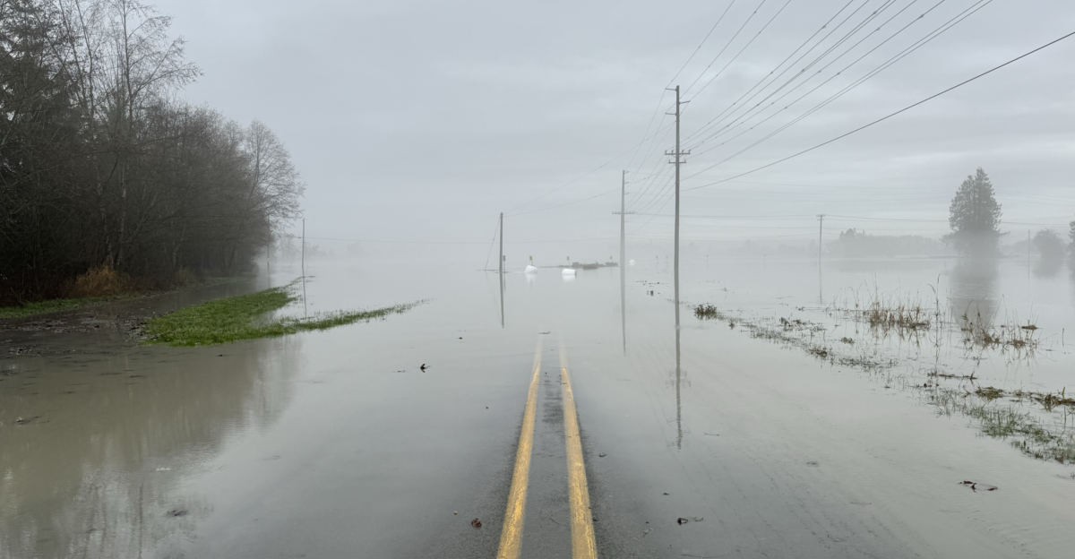 Flooded road Marine Drive south of Stanwood Washington