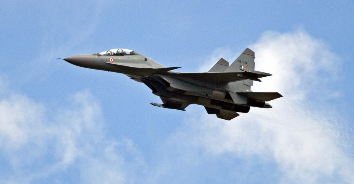 The Sukhoi Su-30 MKI NATO reporting name Flanker-H heavy class long-range multi-role air superiority fighter and strike fighter