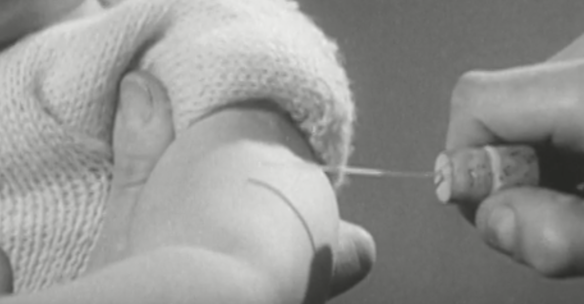 Surprise Attack (1951) film- caption of infant receiving smallpox vaccine