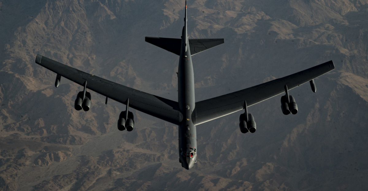 A B-52H Stratofortress, assigned to the 5th Bomb Wing, conducts a presence patrol mission with regional partner nation air forces within the U.S. Central Command area of responsibility, June 8, 2022. The U.S. and its allies and partners are capable of collective response to instability promoted by adversaries. (U.S. Air Force photo by Staff Sgt. Christian Sullivan)
