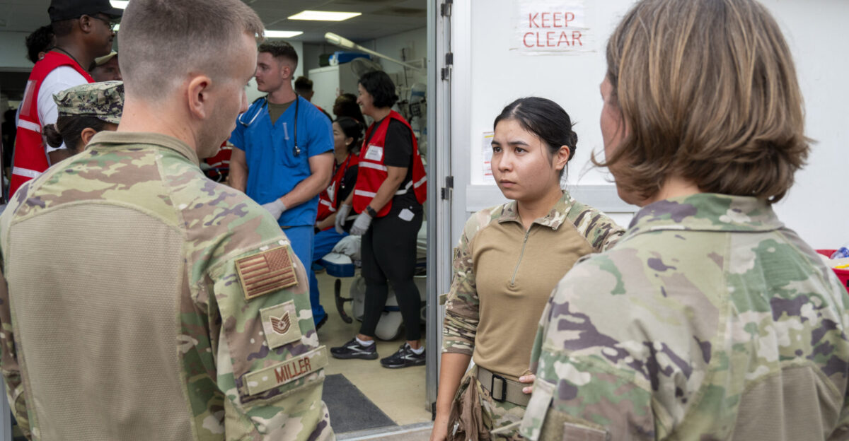 U S Military personnel with the 10th Expeditionary Aeromedical Evacuation Flight Expeditionary Medical Facility and Task Force Bataan assess the condition of simulated casualties as part of the Mass Casualty training exercise at Camp Lemonnier Djibouti Aug 21 2025 MASCAL exercises are used to evaluate current processes procedures and equipment to ensure preparedness for future incidents U S Air National Guard photo by Staff Sgt Kevin Ray J Salvador