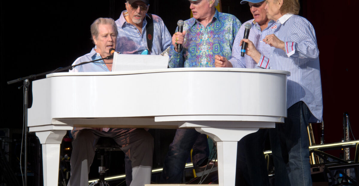 Brian Wilson David Marks Mike Love Bruce Johnston and Al Jardine performing at a Beach Boys concert in May 2012