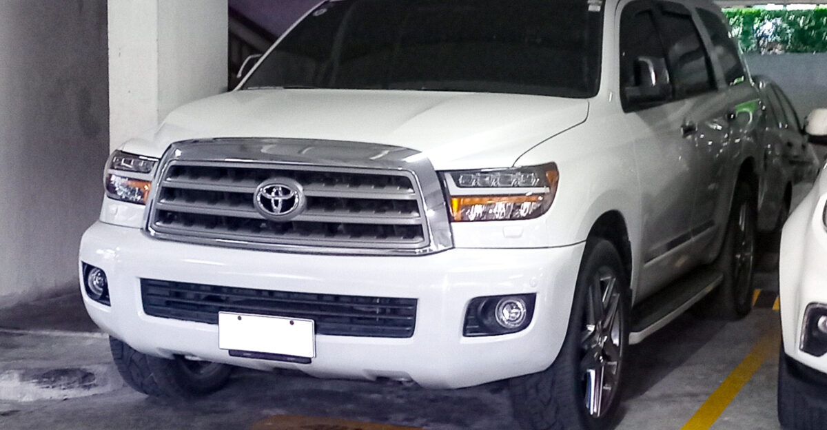 Toyota Sequoia 5 7 Platinum in Super White photographed in Acacia Estate Brgy Ususan Taguig Metro Manila PH Grey imported model from the United States