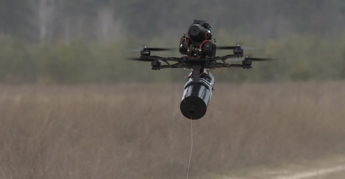 Ukrainian FPV drone with fiber-optic communication channel