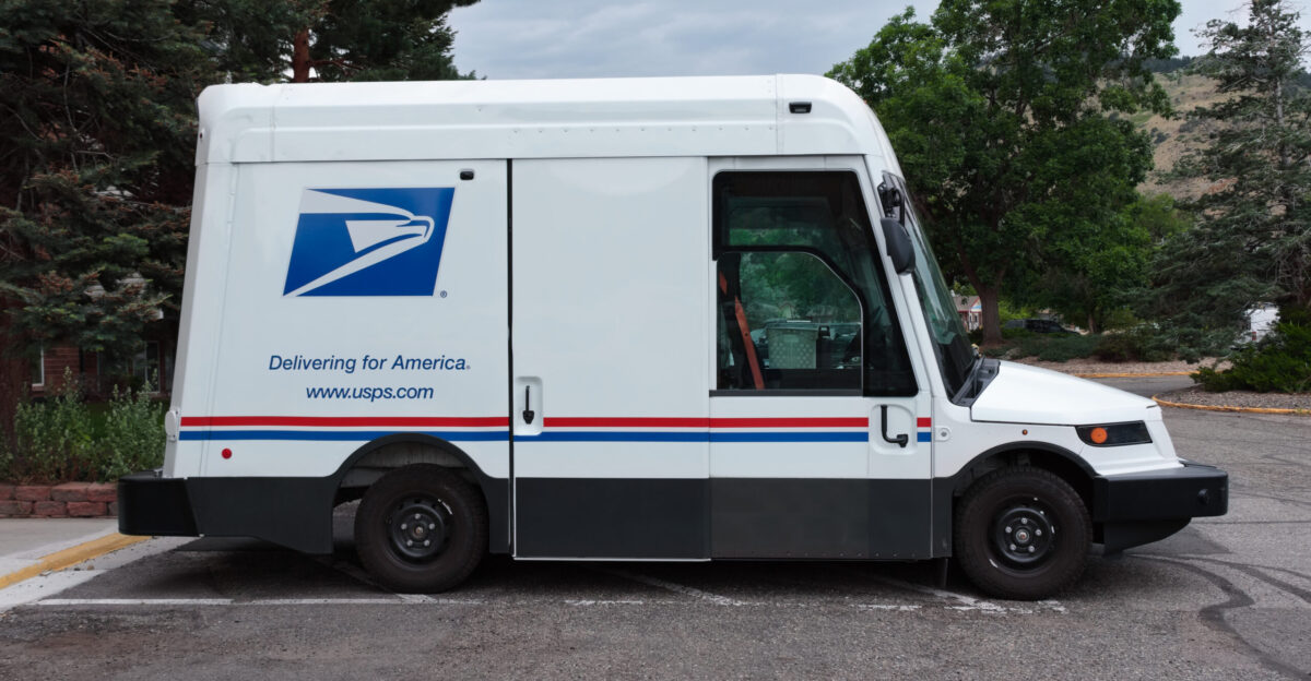 A USPS Oshkosh Next Generation Delivery Vehicle recently distributed to USPS post offices in Golden Colorado