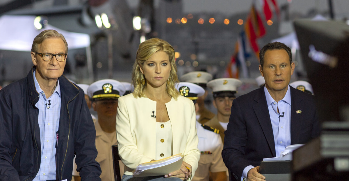 190523-N-MQ094-0005 NEW YORK (May 23, 2019) From the left, Steve Doocy, Ainsley Earhardt and Brian Kilmeade host an episode of the television show "Fox and Friends" aboard the amphibious transport dock ship USS New York (LPD 21) as part of Fleet Week New York. Fleet Week New York, now in its 31st year, is the city's time-honored celebration of the sea services. It is an unparalleled opportunity for the citizens of New York and the surrounding tri-state area to meet Sailors, Marines and Coast Guardsmen, as well as witness firsthand the latest capabilities of today's maritime services. (U.S. Navy photo by Mass Communication Specialist 2nd Class Ethan T. Miller/Released)
