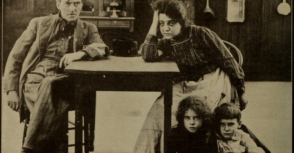 A Counterfeit Santa Claus poor family sitting at a table