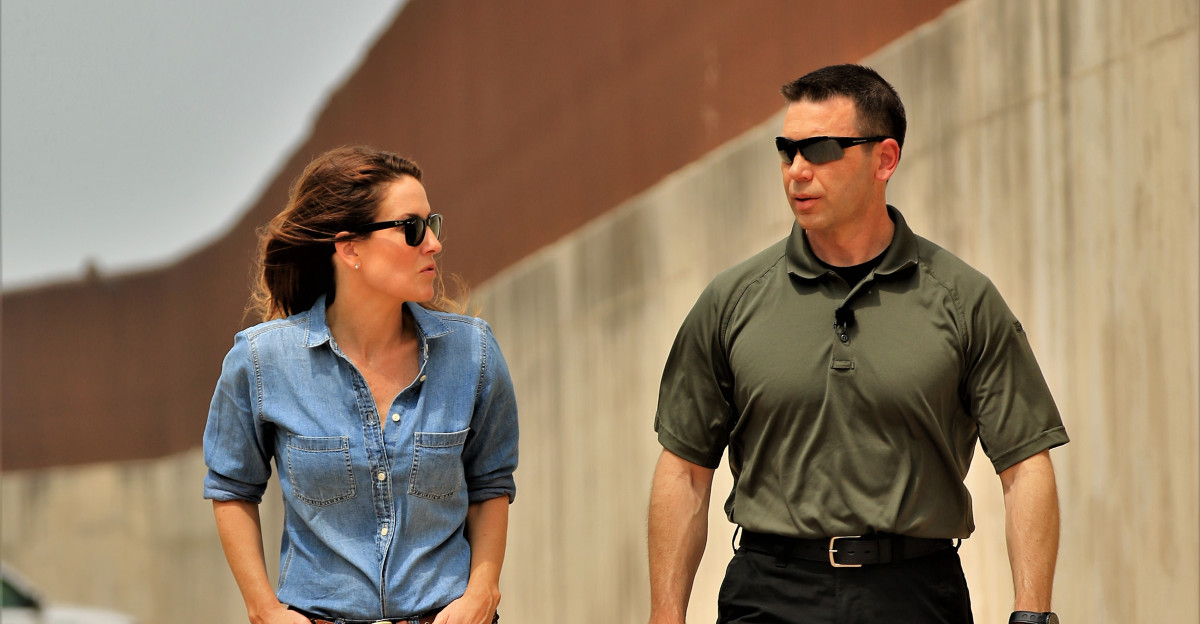 Acting Department of Homeland Security Secretary Kevin K McAleenan chats with 60 Minutes Correspondent Sharyn Alfonsi as he visits the border in Hidalgo Texas April 17 2019 U S Customs and Border Protection photo by Rod Kise