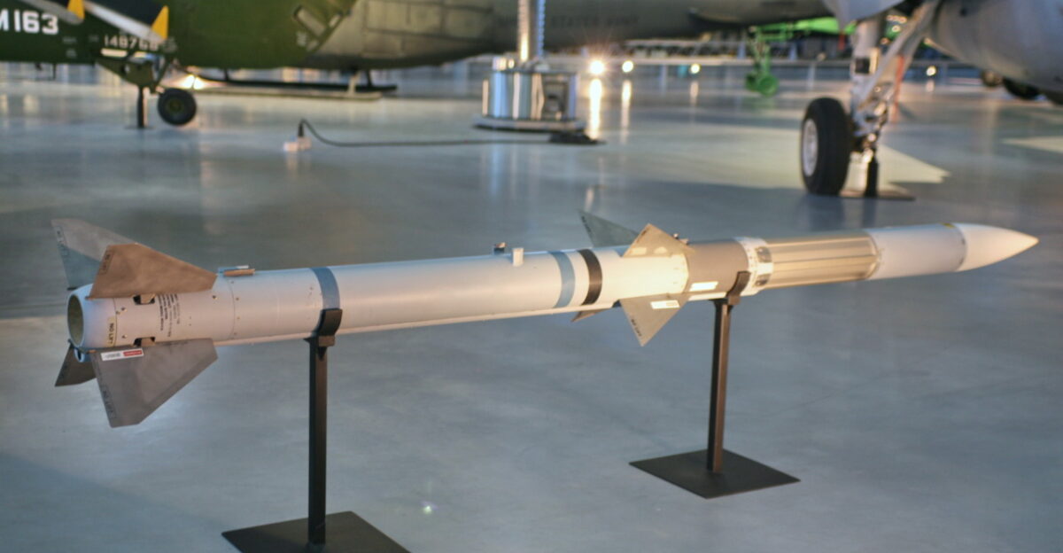 This is the AMRAAM Advanced Medium-Range Air-to-Air Missile also designated AIM-120A Steven F Udvar-Hazy Center