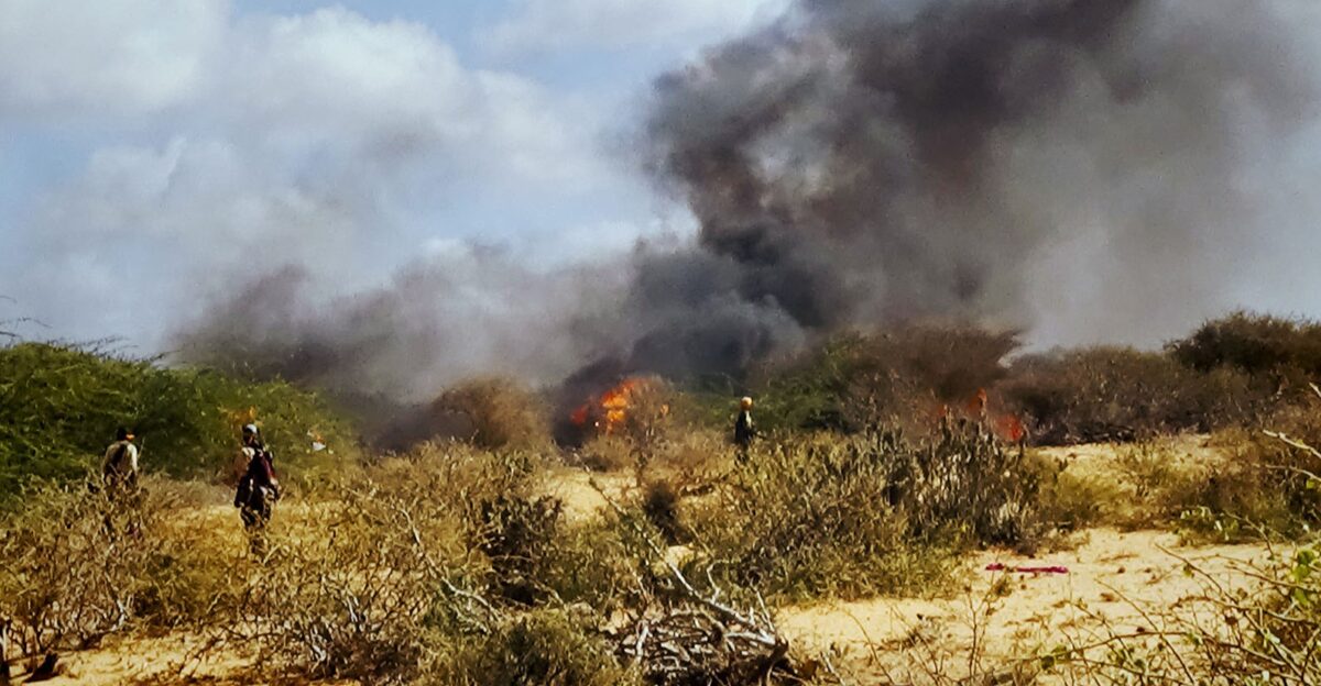 Al-Shabaab insurgents during an attack on Somali National Army positions during the Battle of Cosweyne