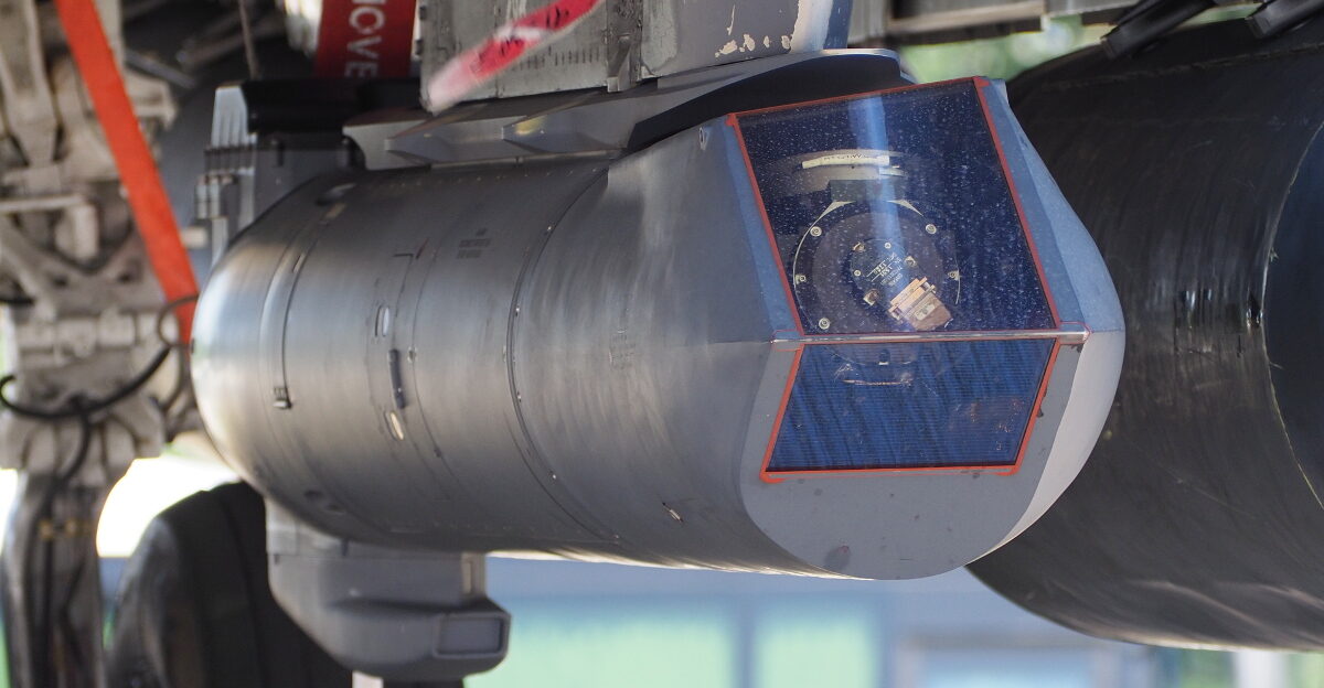 AN AAQ-33 Sniper advanced targeting pod mounted on USAF 492nd FS Boeing F-15E Strike Eagle registration 91-0332 on static display at ILA Berlin Air Show 2022
