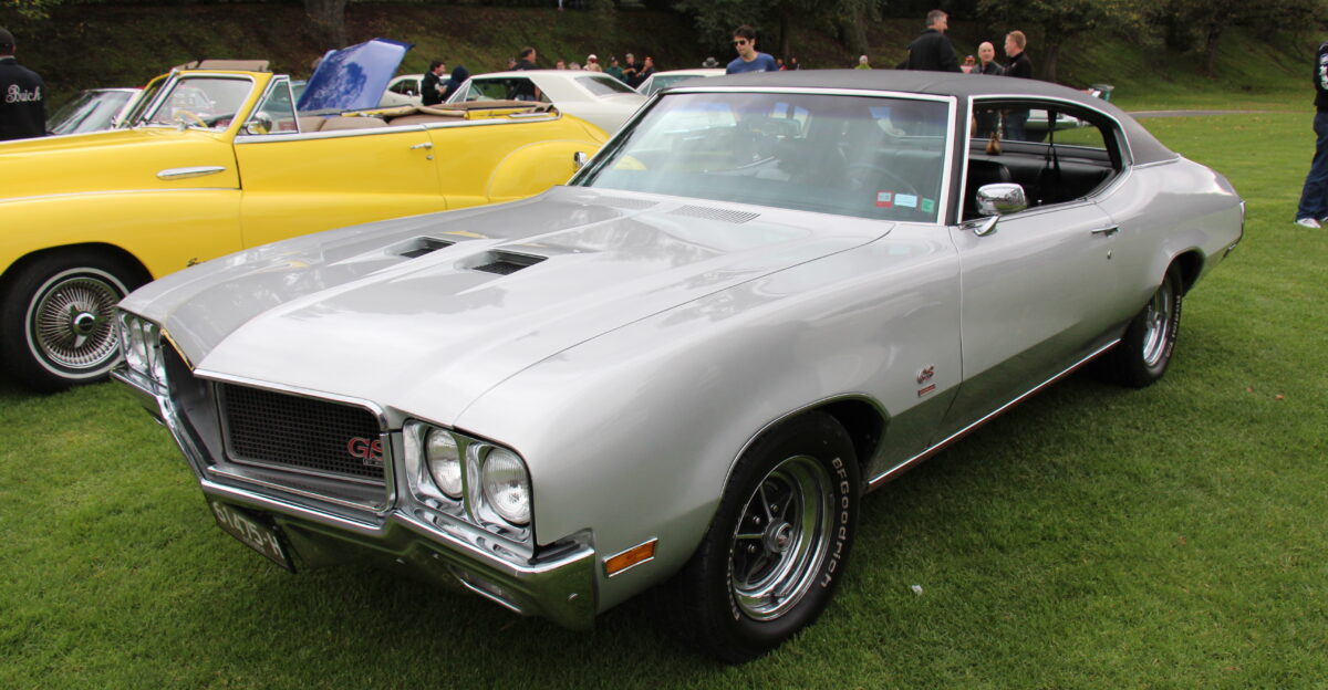 The Buick Motor Company was formed in 1903 it was General Motors upmarket car second only to Cadillac The Grand Sport was introduced in 1965 as a performance option package on the Skylark In 1968 the GS became a separate series and only available in 2 door Hardtop or Convertible In 1970 the 400 was replaced by the 455 Base engine was still the 315hp 350 then the 350hp 455 hood scoops the high performance 360hp 455 Stage 1 version got a more aggressive camshaft higher compression and 4 bbl carby The GSX was an ornamentation package Saturn Yellow or Apollo White Rallye wheels spoilers stripes suspension Also available in 1970 the Riviera 2 door Hardtop base and GS In 1970 the 112 and 116 inch wheelbase base model Special was dropped leaving the upscale Skylark and Skylark Custom 260 285 or 315hp 350 cu in V8s in 2 door Hardtop or 2 and 4 door Sedan The 123 inch wheelbase LeSabre and LeSabre Custom 260hp 350 or 350hp 455 cu in was available in 4 door Sedan 2 or 4 door Hardtop and Convertible The 126 inch wheelbase top of the line Electra 225 225 Custom and Wildcat 350hp 455 cu in available in Convertible 2 or 4 door Hardtop and Sedan