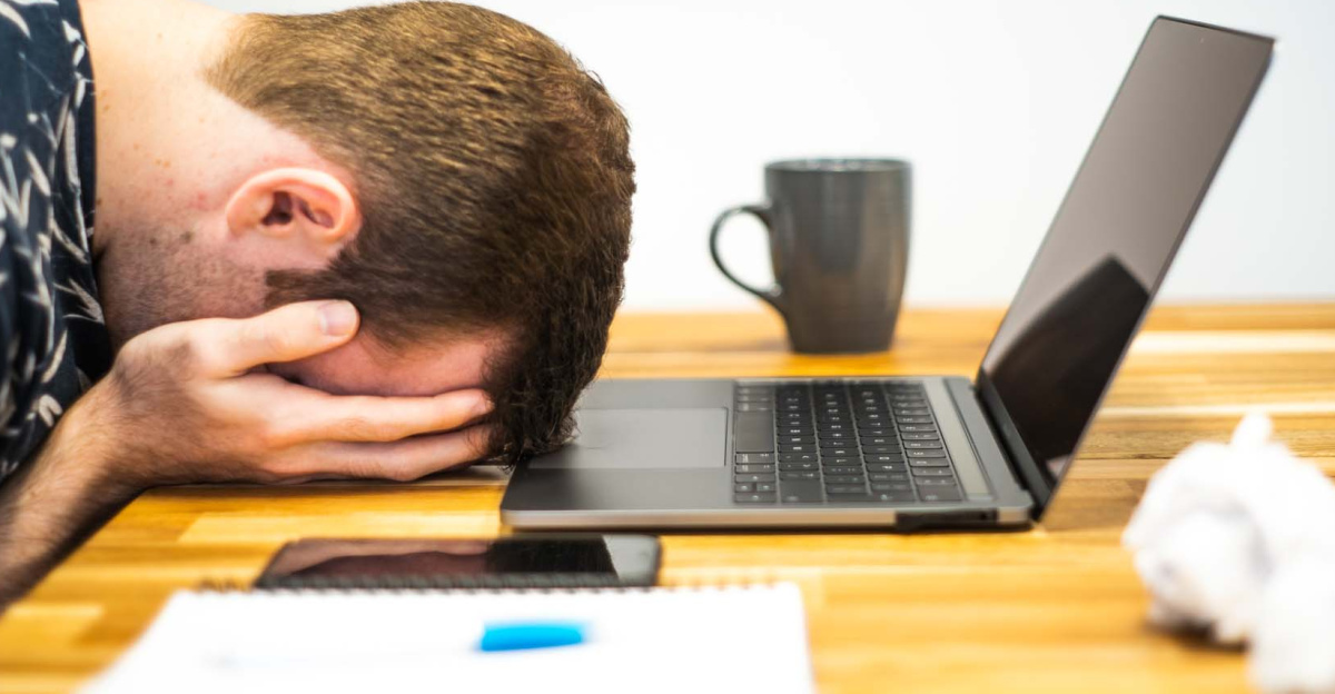 A photograph depicting occupational burnout. Photo was created by Micro Biz Mag for use in a post on the topic of burnout. We release this now freely under Creative Commons Licensing with a request that any usage is attributed with a link to the source at www.microbizmag.co.uk/burnout-statistics-uk/