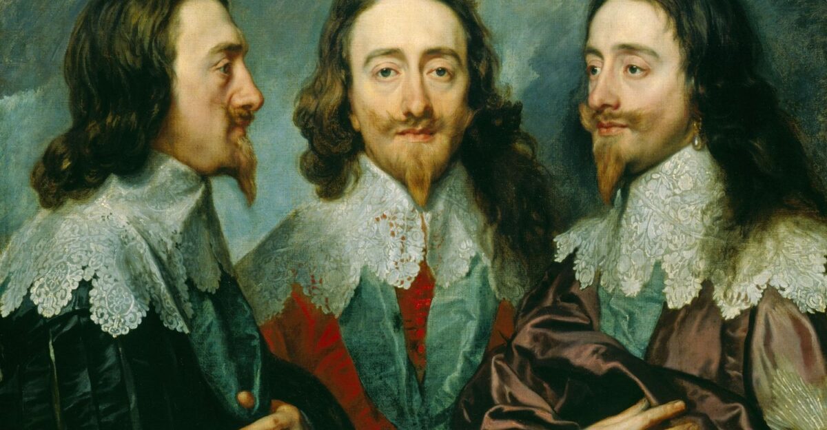 Anthony van Dyck Charles I s court painter created this portrait of Charles I King of England from Three Angles commonly known as the Triple Portrait The oil painting was made on canvas around 1636 and is an example of how Van Dyck tended to mask Charles I s small stature portraying him in a more dignified manner It was sent to Rome where sculptor Gian Lorenzo Bernini commissioned by Pope Urban VII used it to made a marble bust of Charles The bust may have originally been place in the hall of the Queen s House and was later lost in the Whitehall Palace fire of 1698