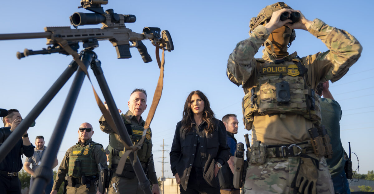 Secretary of Homeland Security Kristi Noem visits with U S Immigration and Customs Enforcement officers at the ICE facility in Chicago to observe enforcement operations Oct 3 2025 DHS photo by Tia Dufour