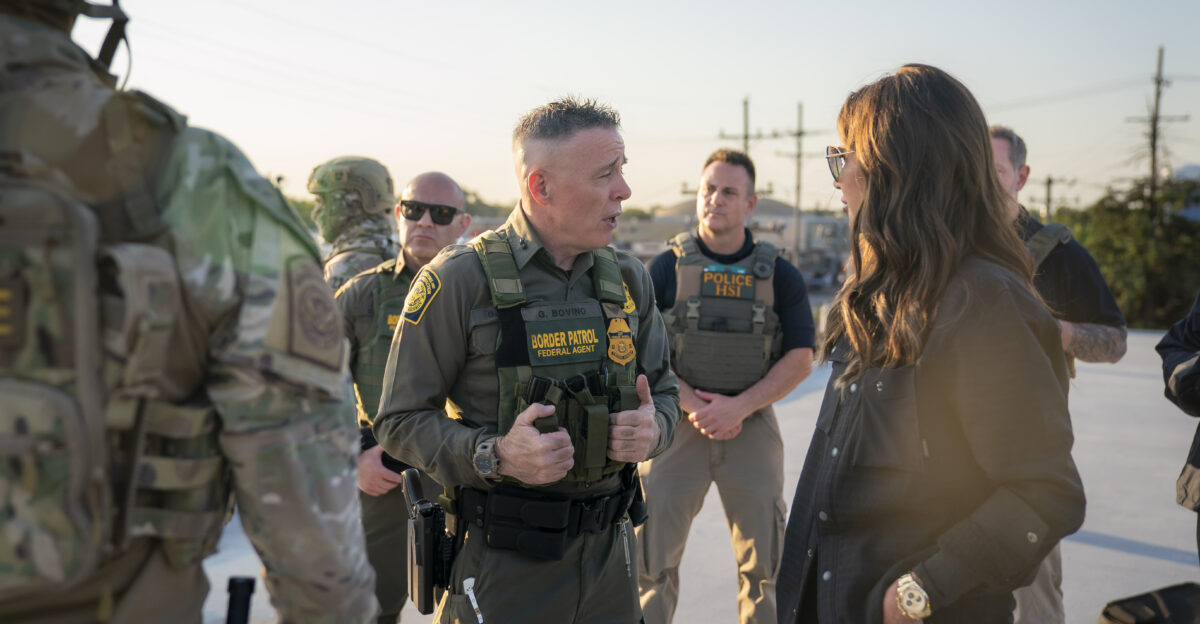 Secretary of Homeland Security Kristi Noem visits with U S Immigration and Customs Enforcement officers at the ICE facility in Chicago to observe enforcement operations Oct 3 2025 DHS photo by Tia Dufour