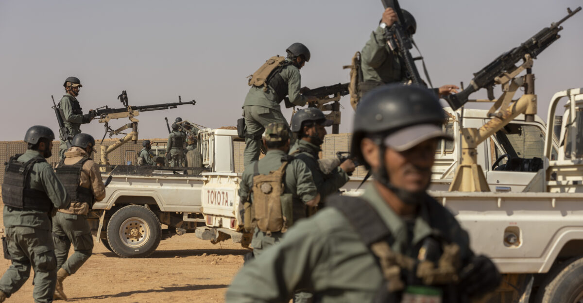 Members of the Syrian Free Army load into vehicles during a training mission in support of Combined Joint Task Force - Operation Inherent Resolve near Al-Tanf Garrison Syria Oct 31 2024 Large-scale multi-capability exercises like these enhance Partner Forces readiness to employ various tactics and capabilities to defeat ISIS at any time in any place across the region U S Army photo by Spc Tyler Becker