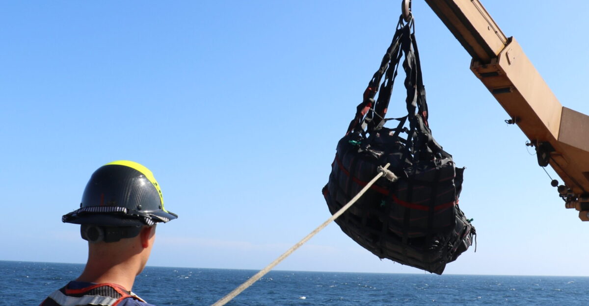U S Coast Guard Cutter Waesche s WMSL 751 Long Range Interceptor LRI small boat and a Go-Fast vessel seized by Waesche transfer the contraband The interdiction occurred in the Eastern Pacific Ocean Feb 3 2025 Waesche seized around 1 570 kgs of cocaine and apprehended three suspected drug smugglers with the assistance of HITRON 25-03 PACTACLET LEDET 103 and ScanEagle team U S Coast Guard photo by OS2 Cody Langrall