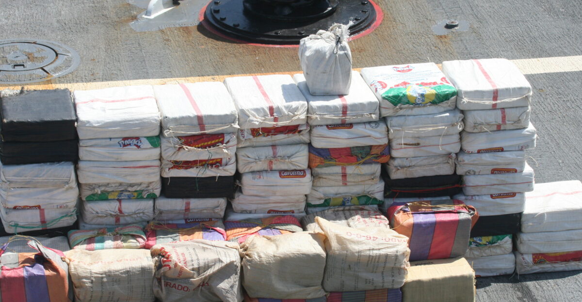 Bales of illegal narcotics are stacked on the deck of the USS Nicholas after being seized by the Coast Guard Law Enforcement Detachment deployed aboard the Nicholas Monday June 4 LEDETs work closely with U S and allied naval forces to execute their primary mission to support maritime law enforcement drug and migrant interdiction and security operations Unit U S Coast Guard Headquarters DVIDS Tags Coast Guard drug seizure LEDET