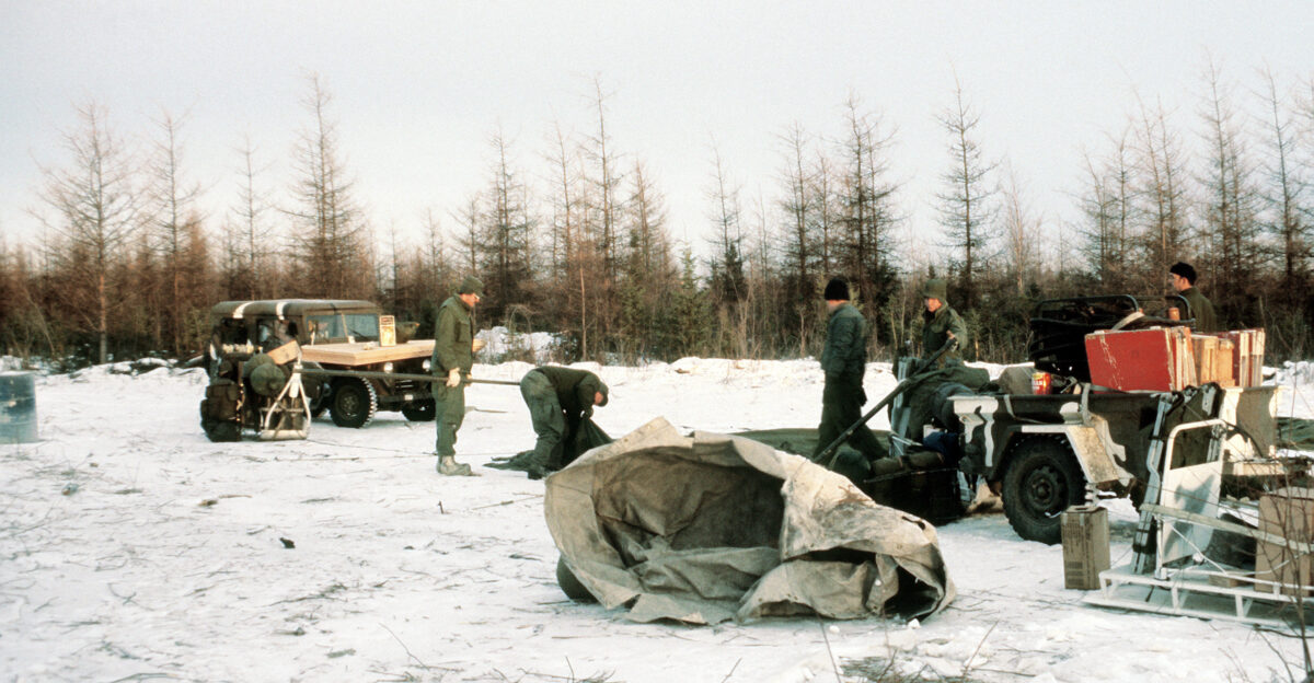 The original finding aid described this photograph as Subject Operation Series BRIM FROST Base Clear Creek State Alaska AK Country United States Of America USA Scene Camera Operator SRA Michael E Longstaff Release Status Released to Public