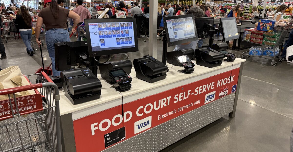 Self-service kiosks are seen in the food court of a Costco store in Orlando Florida
