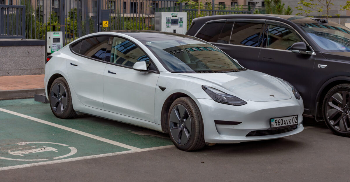 Tesla Model 3 at Islam Karimov street Almaty Kazakhstan