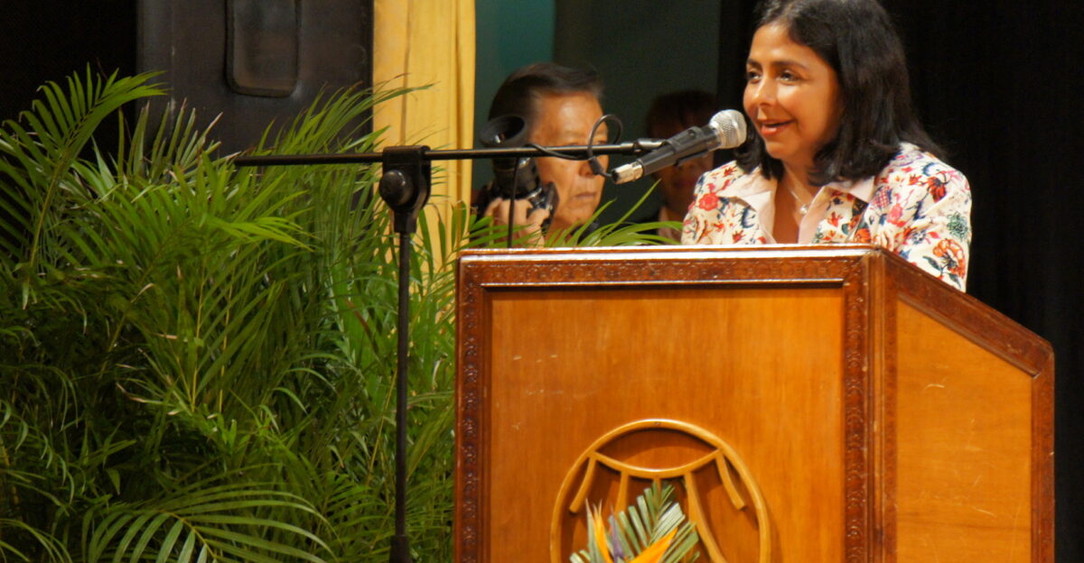 Delcy Rodr guez Minister for Communication and Information of Venezuela 2014 in Caracas