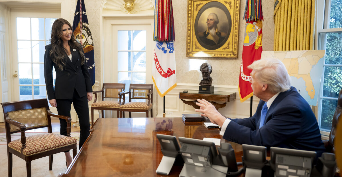 President Trump participates in a swearing-in ceremony as the Department of Homeland Security DHS Secretary Kristi Noem swears-in Sean Curran as Director of the Secret Service in the Oval Office of the White House in Washington D C March 10 2025 DHS photo by Tia Dufour