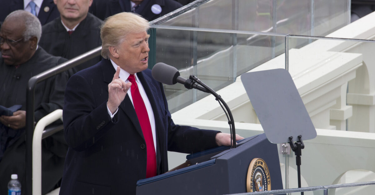 President Donald J Trump delivers his presidential inaugural address during the 58th Presidential Inauguration at the U S Capitol Building Washington D C Jan 20 2017 More than 5 000 military members from across all branches of the armed forces of the United States including Reserve and National Guard components provided ceremonial support and Defense Support of Civil Authorities during the inaugural period DoD photo by U S Marine Corps Lance Cpl Cristian L Ricardo
