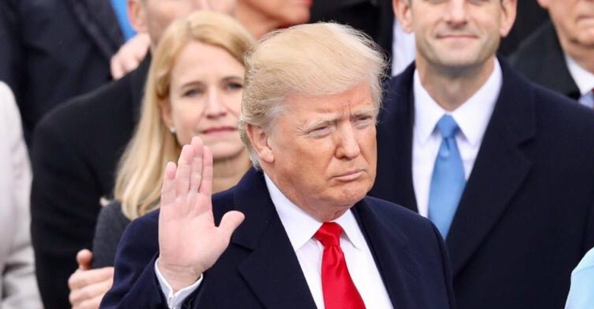 President <a href="https://en.wikipedia.org/wiki/Donald_Trump" class="extiw" title="w:Donald Trump">Donald Trump</a> being sworn in on January 20, 2017 at the U.S. Capitol building in Washington, D.C. Melania Trump wears a sky-blue cashmere Ralph Lauren ensemble. He holds his left hand on two versions of the <a href="https://en.wikipedia.org/wiki/Bible" class="extiw" title="en:Bible">Bible</a>, one childhood Bible given to him by his mother, along with Abraham Lincoln’s Bible.
<ul><li><font size="1">Jonathan Adams (<span class="mw-formatted-date" title="2017-01-20">2017-01-20</span>). <a rel="nofollow" class="external text" href="http://heavy.com/news/2017/01/what-bible-book-will-is-donald-trump-using-sworn-in-inauguration-ceremony-oath-of-office-why-abraham-lincoln-mom-mother-today-about/">Donald Trump’s Inauguration Bible: What Bible Is Donald Trump Using to Get Sworn in Today?</a>. <i><a href="https://en.wikipedia.org/wiki/Heavy.com" class="extiw" title="en:Heavy.com">Heavy.com</a></i>.</font></li></ul>