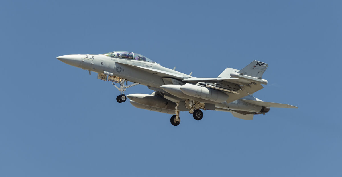 EA-18G on final approach into NAS Point Mugu as part of Gray Wolf 2023