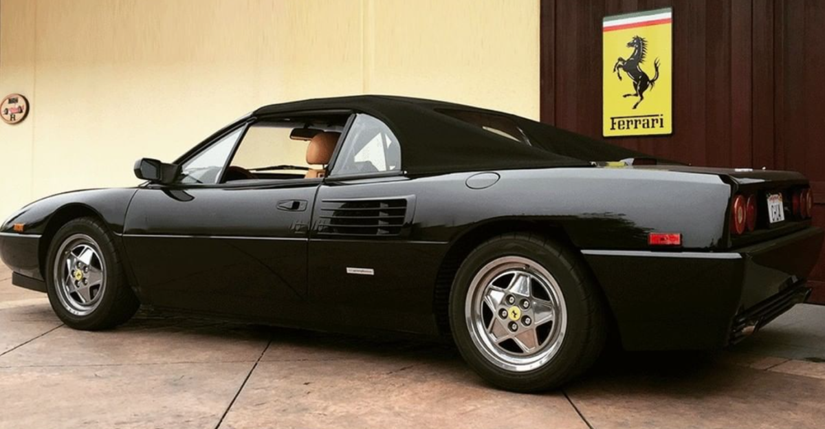 Ferrari Mondial t black in front of Silicon Valley Ferrari Dealership